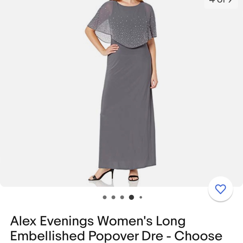 Alex Evenings Women Long Embellished Popover Dre- Smoke-Size 10
